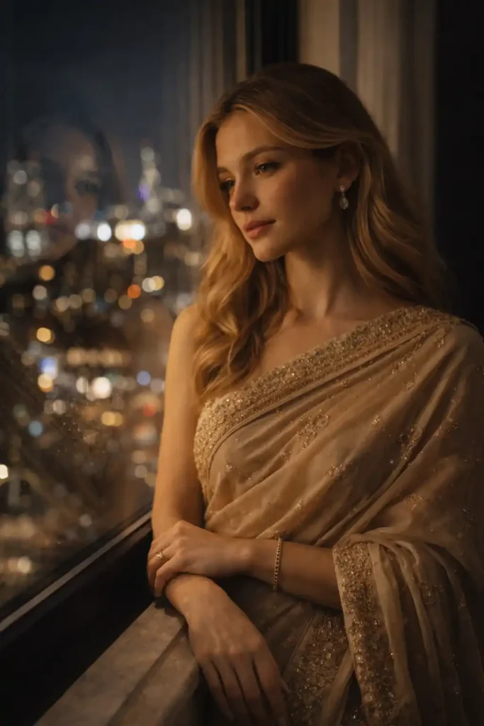 Night Window Saree Portrait 